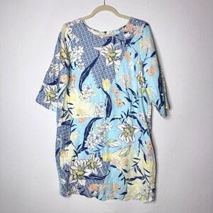 Malvin I Love Linen Shift Dress  Sz M Floral Spring Summer Pockets Cottage Beach